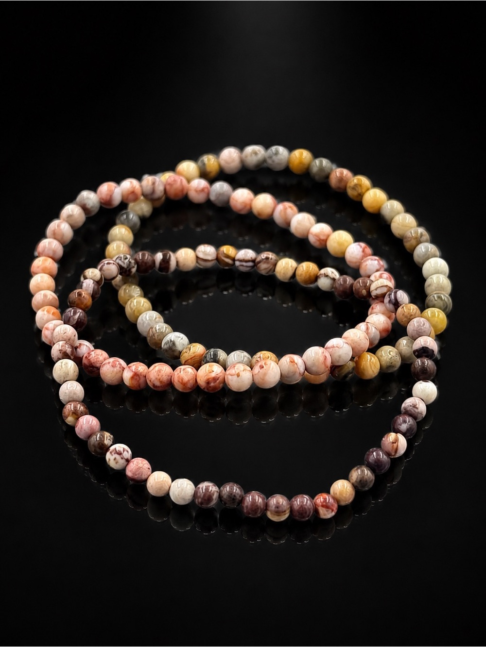 Set of 3 Crazy Lace Agate, Red Vein Jasper, and Brown Zebra Jasper (4mm)